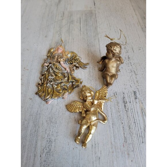 Golden rustic Angels Tara religious set ornament Xmas - Picture 2 of 8
